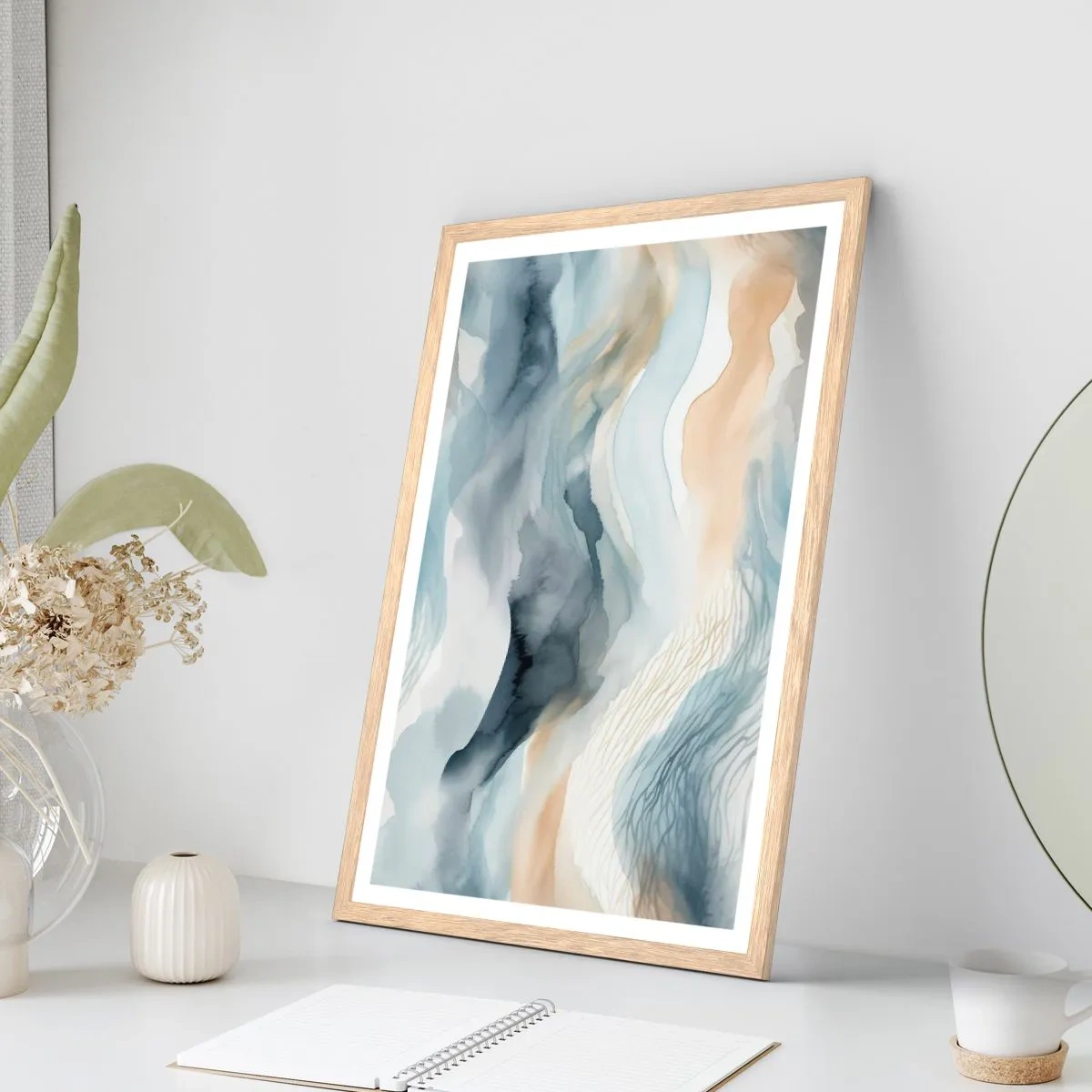Poster in light oak frame - Snowy and Foggy Abstract - 40x50 cm