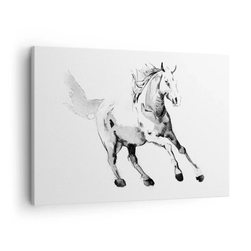 Canvas picture - Sketch of a galloping horse in shades of black and white - 70x50cm - Untamed Soul - Modern wall decoration for the living room and bedroom ARTTOR