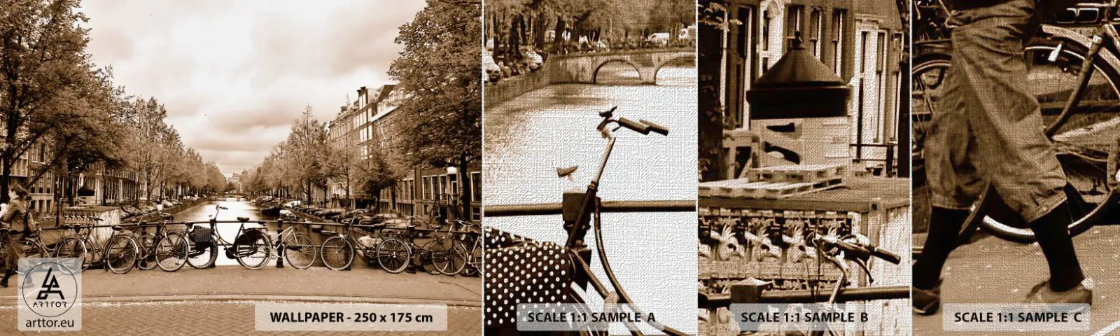 Photo Wallpaper Sample Premium Canvas - Dutch Atmosphere - City, Amsterdam, Bicycle - 100x30 cm