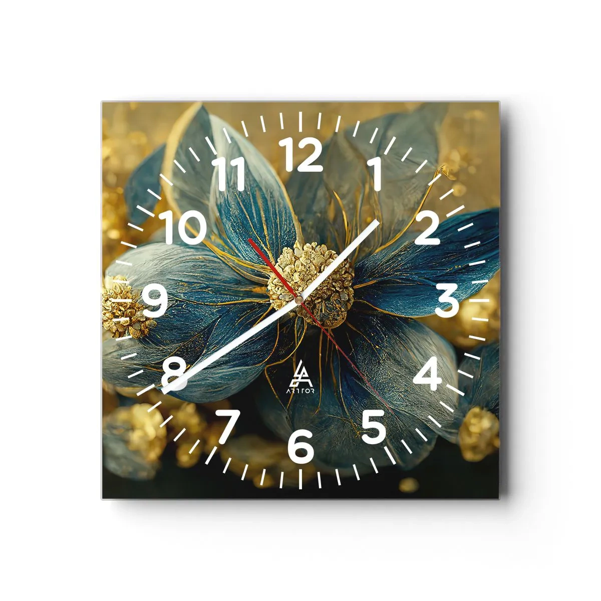 Wall clock - Clock on glass - Blossoming in Gold - 30x30 cm
