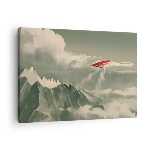 Canvas picture - Red plane over snow-capped mountains - 70x50cm - Fearless Pioneer - Modern wall decoration for the living room and bedroom ARTTOR