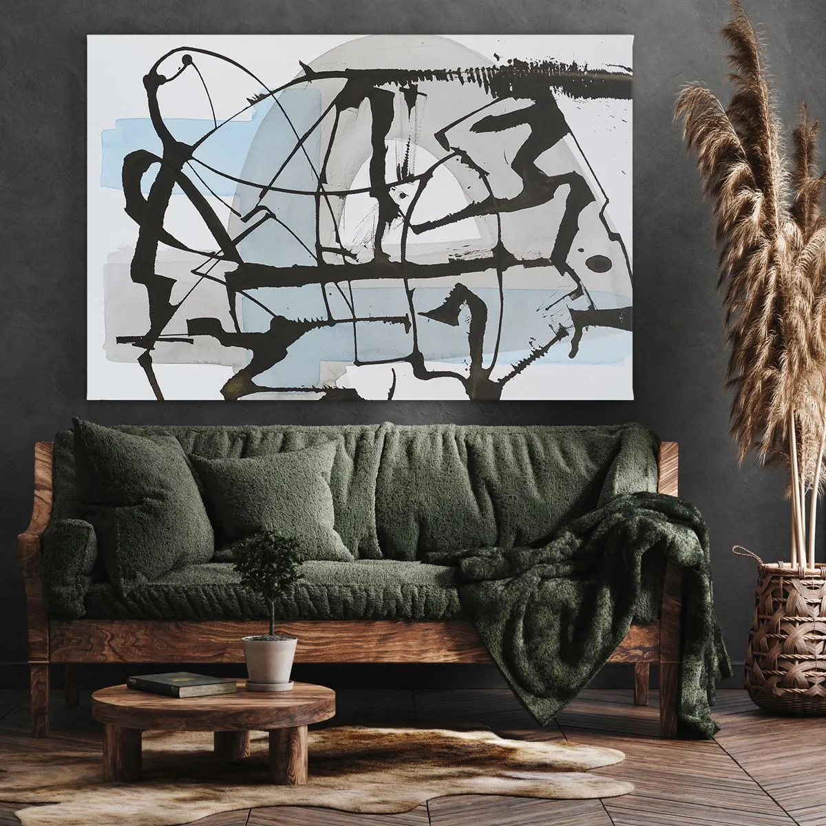 Canvas picture - Abstract lines and shapes in blue and black - 70x50cm - After All Blue - Modern wall decoration for the living room and bedroom ARTTOR