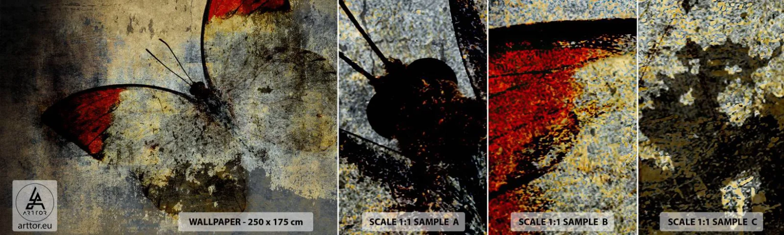 Photo Wallpaper Sample Standard Eco - Look before I Disappear - Abstraction, Butterfly, Piece - 100x30 cm