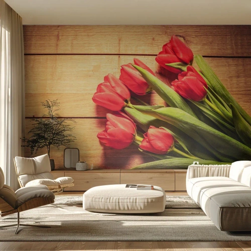 Photo Wallpaper Premium Canvas - Spring Confession - Flowers, Tulips, Bouquet of flowers - 500x350 cm