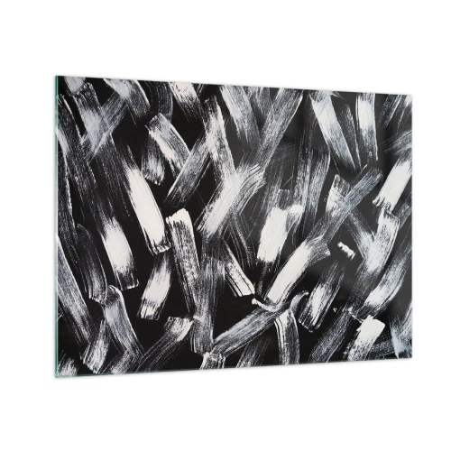 Glass picture - Black and white abstraction of brush strokes on a dark background - 70x50cm - Abstract in Industrial Spirit - Modern wall decoration for the living room and bedroom ARTTOR