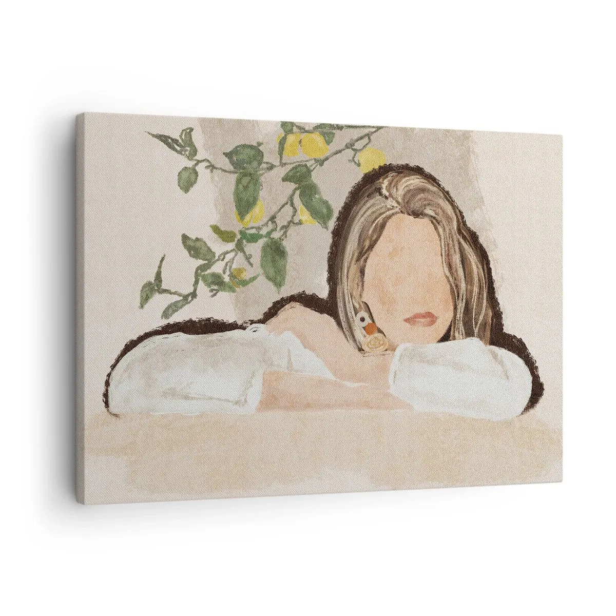 Canvas picture - The figure of a woman against the background of a lemon tree - 70x50cm - Beauty of the South - Modern wall decoration for the living room and bedroom ARTTOR