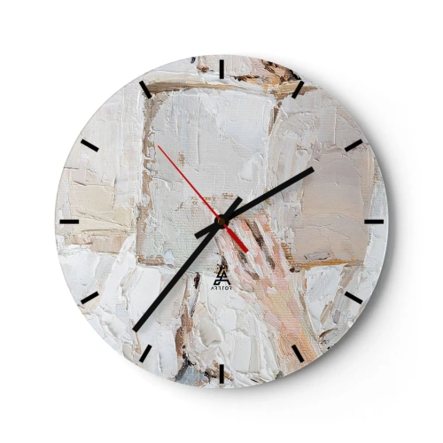 Wall clock - Clock on glass - A textured painting composition in beige and white colors - 30x30cm - In Another World - Modern wall decoration for the living room, kitchen, and bedroom ARTTOR