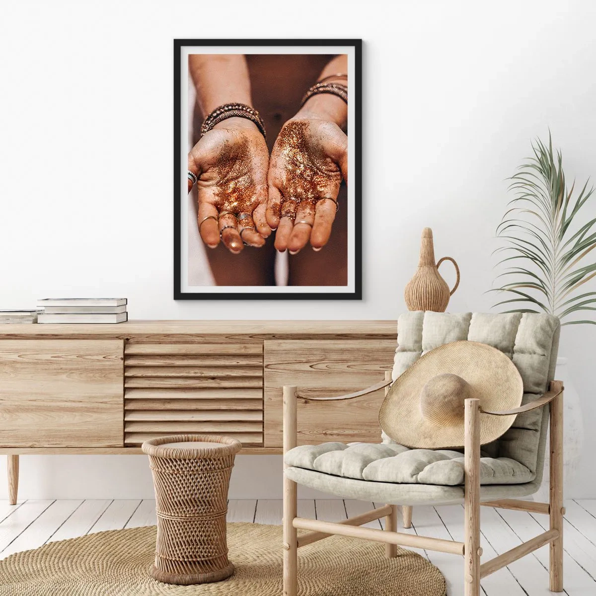 Poster in black frame - Hands with shiny glitter - 50x70cm - Gift for You - Modern wall decoration for the living room and bedroom ARTTOR