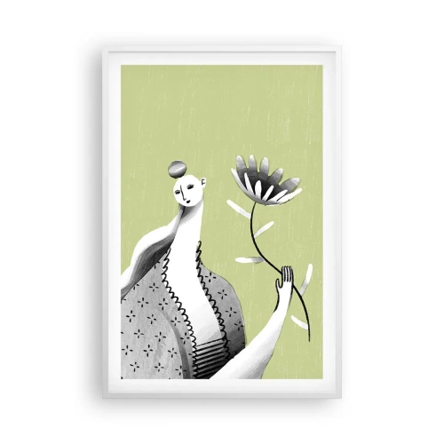 Poster in white frmae - Modernist Portrait - Holding a FLower - 61x91 cm