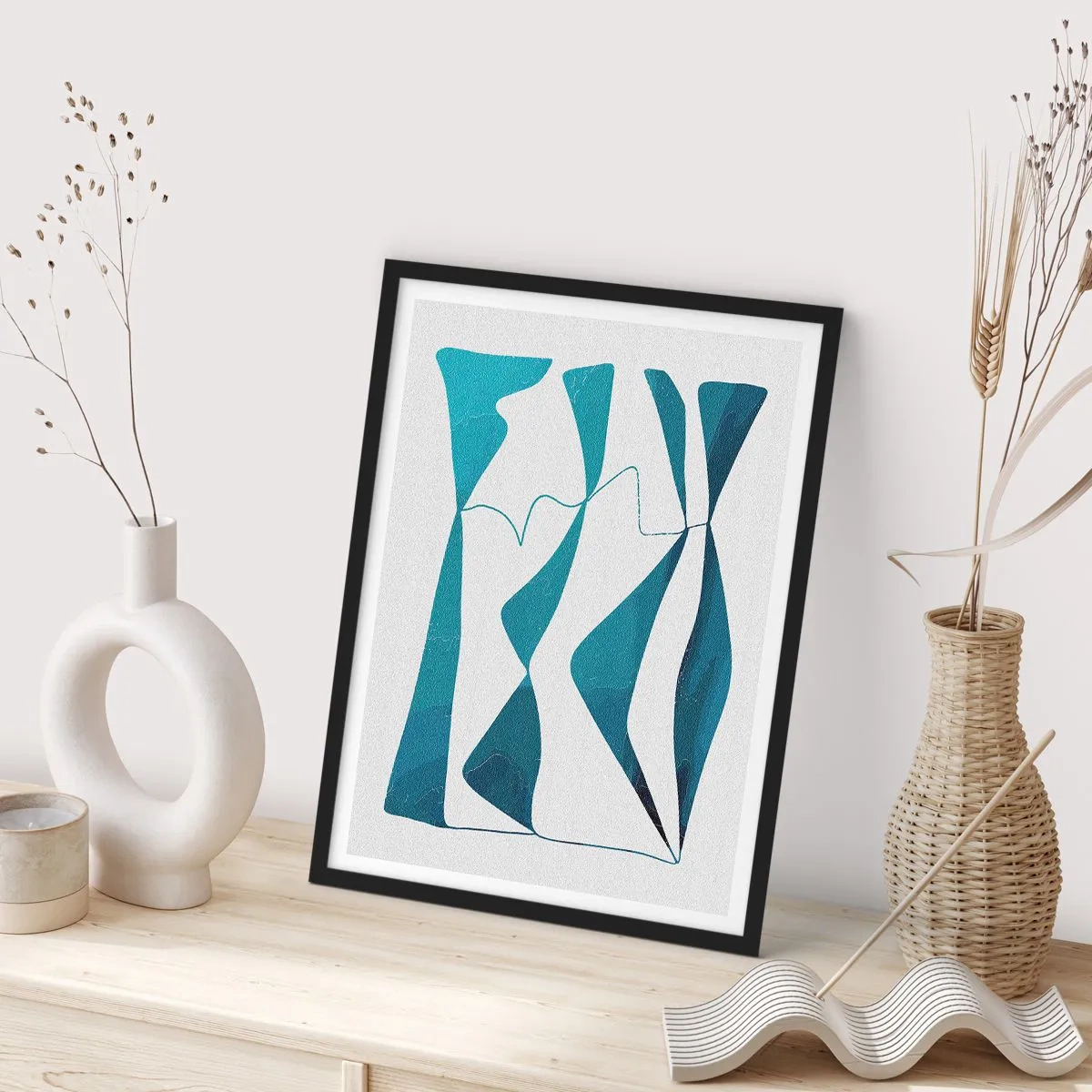 Poster in black frame - Abstract: Turquoise Relation - 70x100 cm