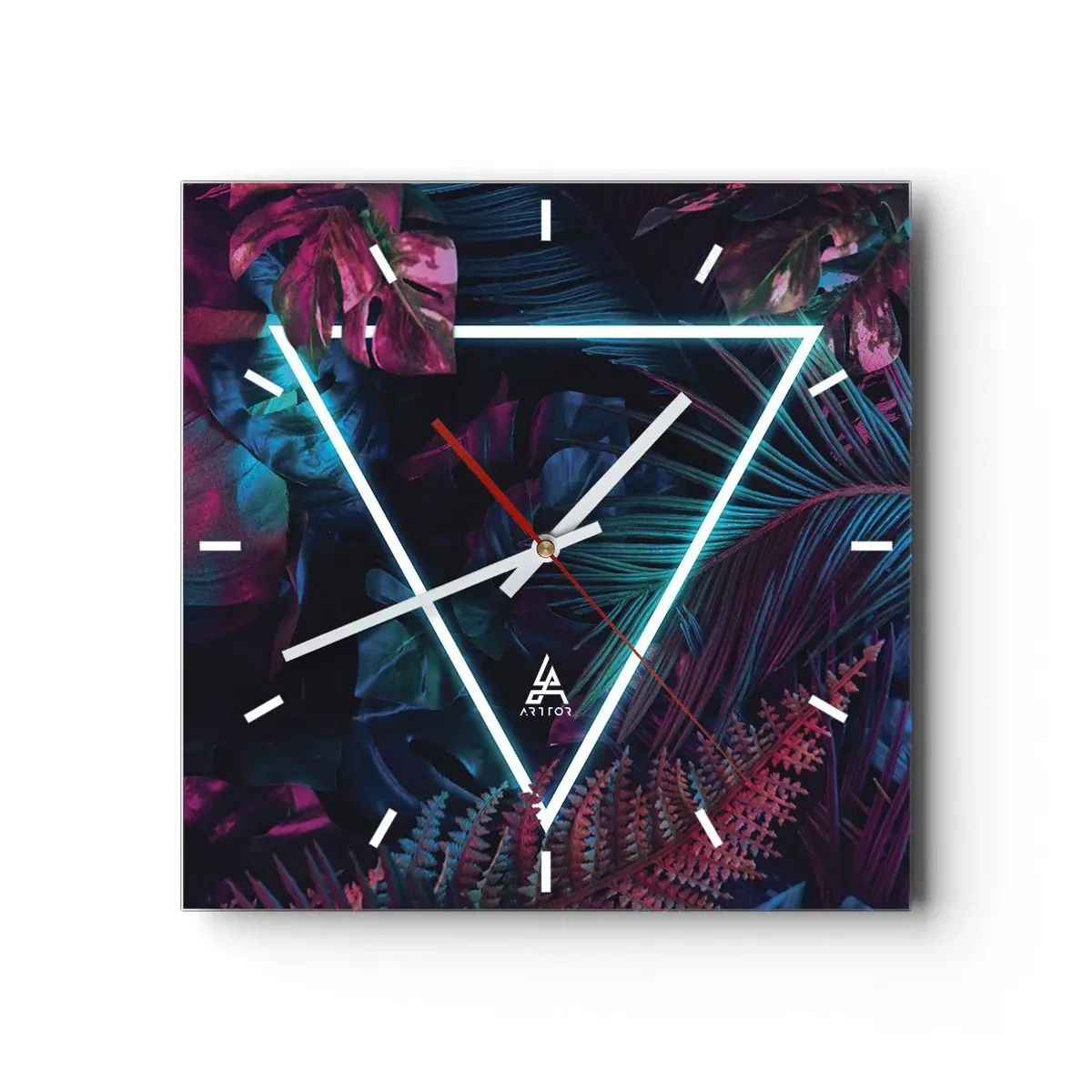 Wall clock - Clock on glass - Disco Style Garden - 40x40 cm