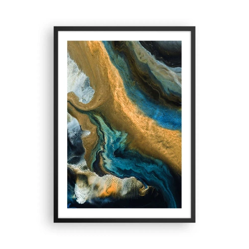 Poster in black frame - An abstract composition in shades of gold and blue. - 50x70cm - Blue -Yellow - Mutal Influences - Modern wall decoration for the living room and bedroom ARTTOR