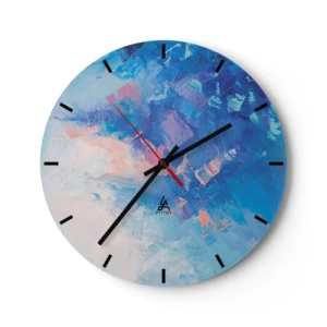 Wall clock - Clock on glass - Abstract composition in shades of blue and pink - 30x30cm - Winter Abstract - Modern wall decoration for the living room, kitchen, and bedroom ARTTOR