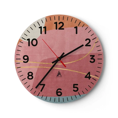 Wall clock - Clock on glass - Pastel Composition with a Golden Note - 30x30 cm