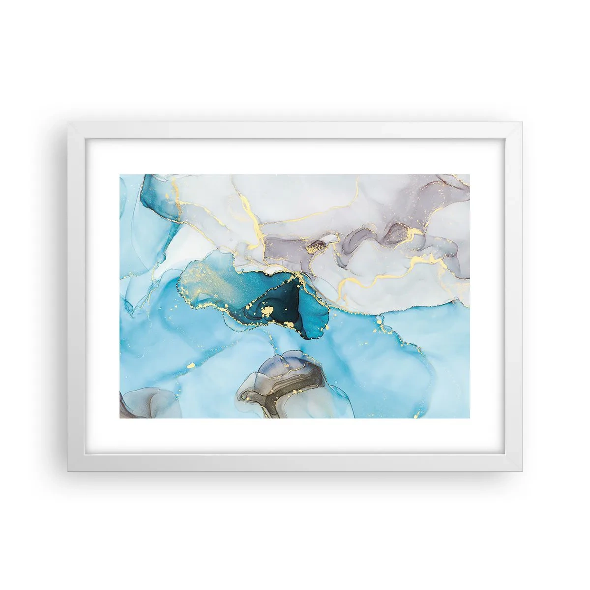 Poster in white frmae - Study in Grey and Turquoise Encounter - 40x30 cm