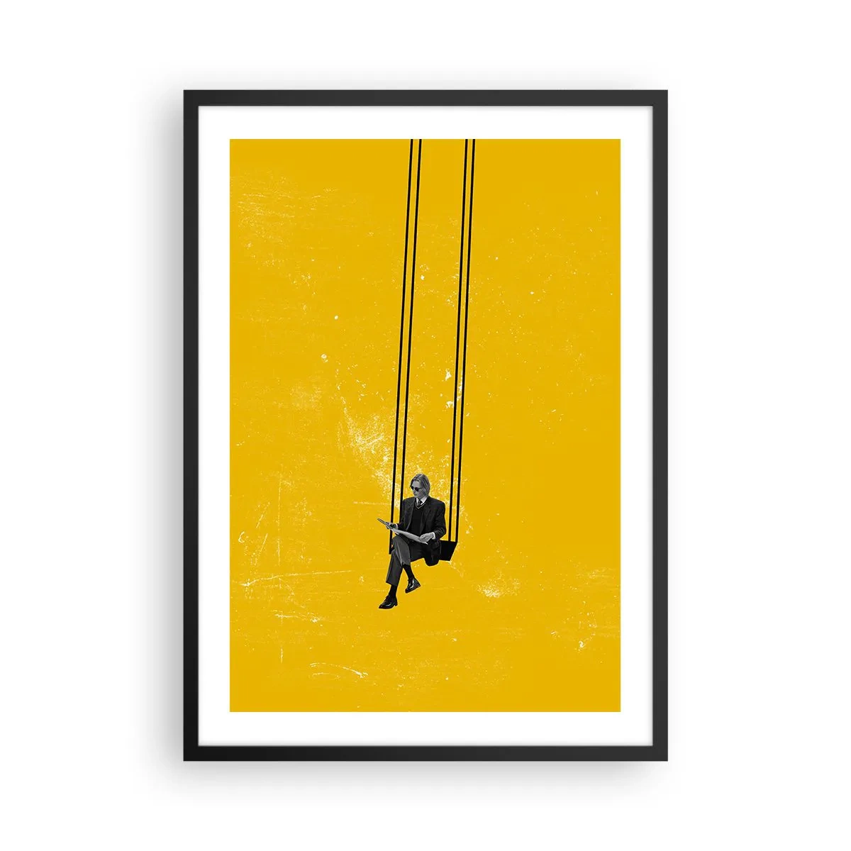 Poster in black frame - Minimalist graphic with a character on a swing - 50x70cm - Day as a Any Other - Modern wall decoration for the living room and bedroom ARTTOR