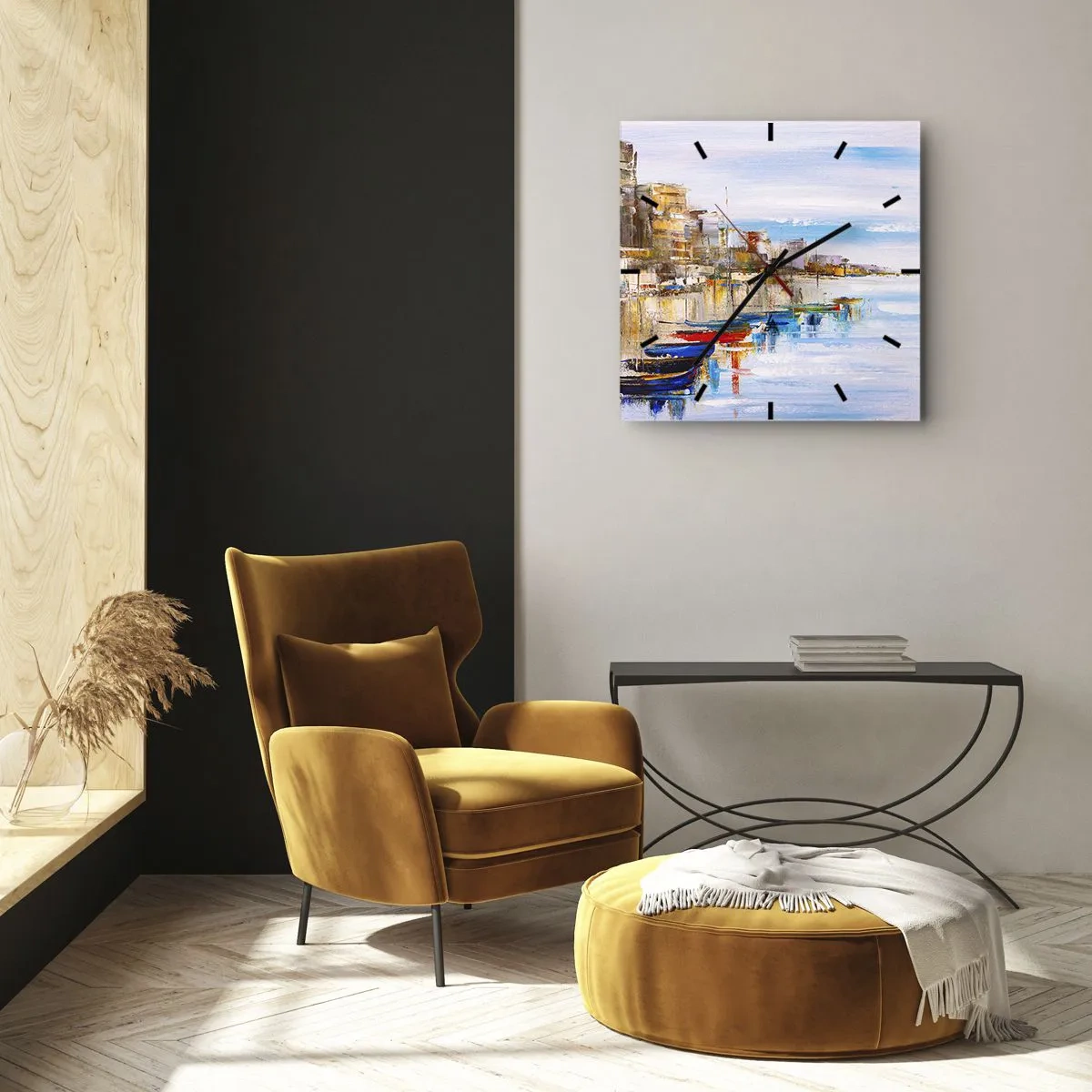 Wall clock - Clock on glass - Multicolour Town Marina - 30x30 cm