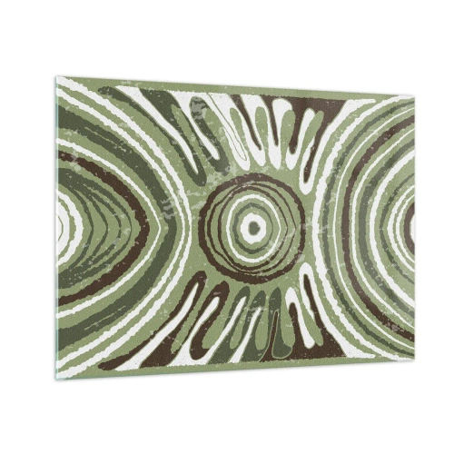 Glass picture - Green concentric circles and abstract lines - 70x50cm - Explosion of Emotions - Modern wall decoration for the living room and bedroom ARTTOR