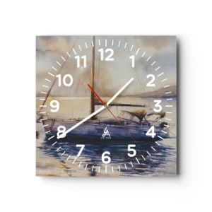 Wall clock - Clock on glass - Evening in Harbour - 30x30 cm