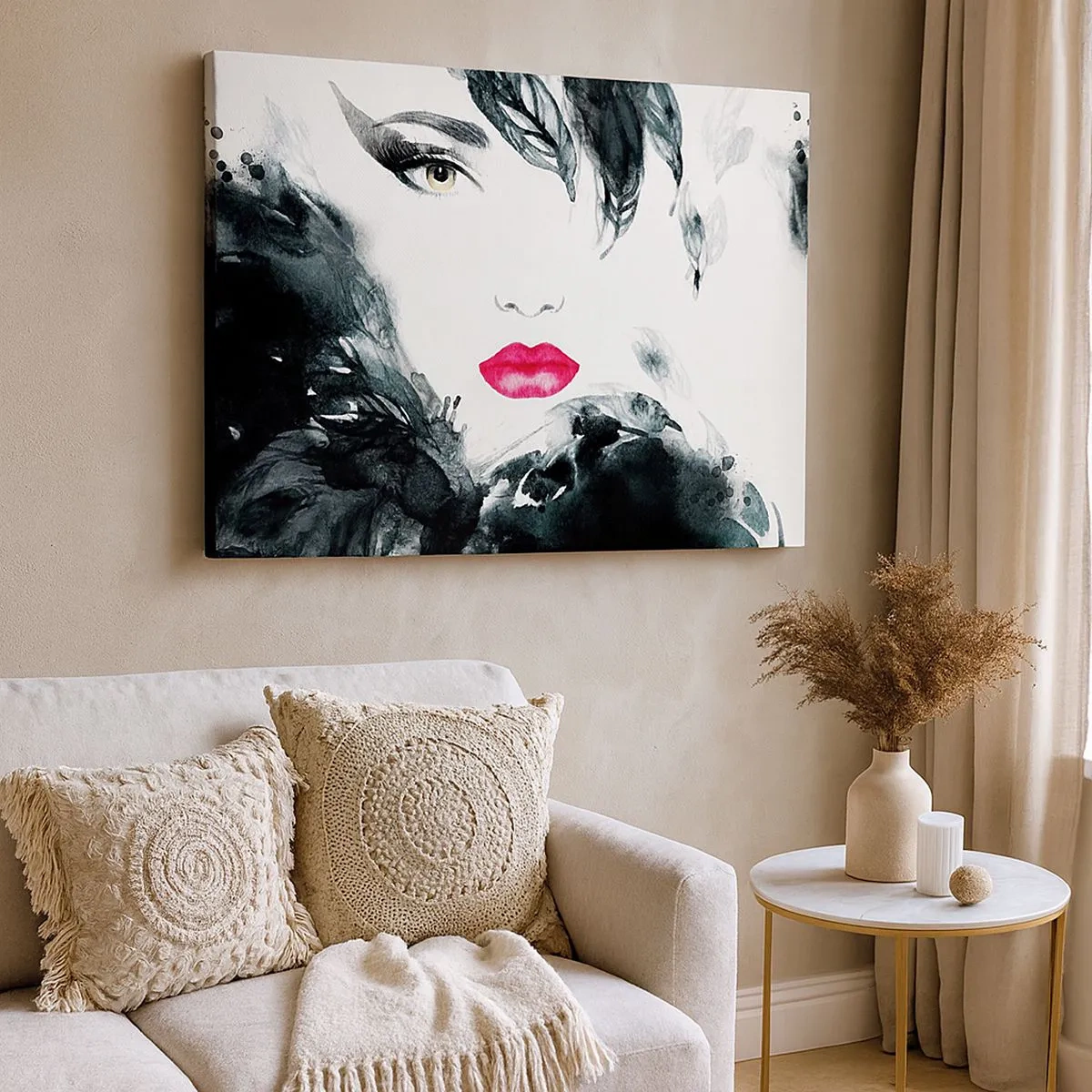Canvas picture - Artistic portrait of a woman with intensely pink lips - 70x50cm - Watch out for Femme Fatale! - Modern wall decoration for the living room and bedroom ARTTOR