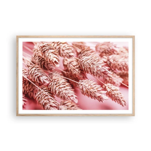 Poster in light oak frame - Flowery Cascade in Pink - 91x61 cm