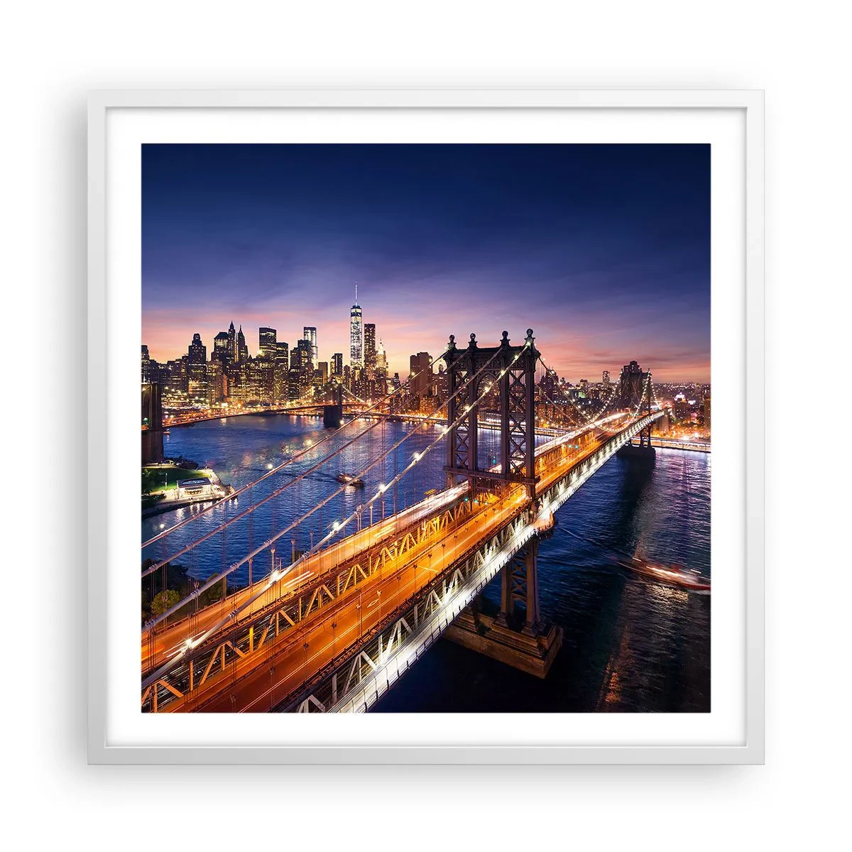 Poster in white frmae - Down the Illuminated Bridge - 60x60 cm