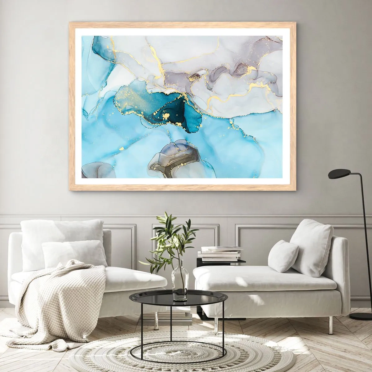 Poster in light oak frame - Study in Grey and Turquoise Encounter - 40x30 cm