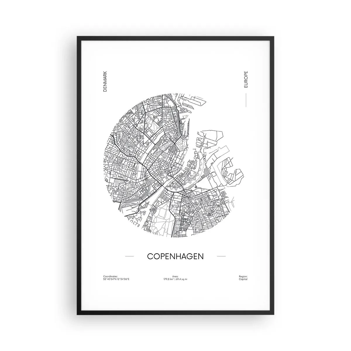 Poster in black frame - Anatomy of Copenhagen - 70x100 cm