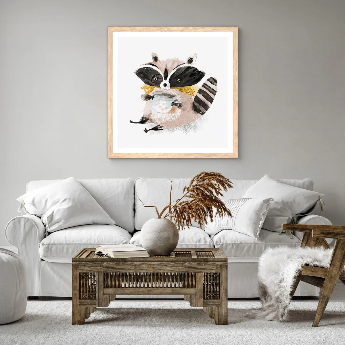 Poster in light oak frame - My Friend Raccoon - 50x50 cm
