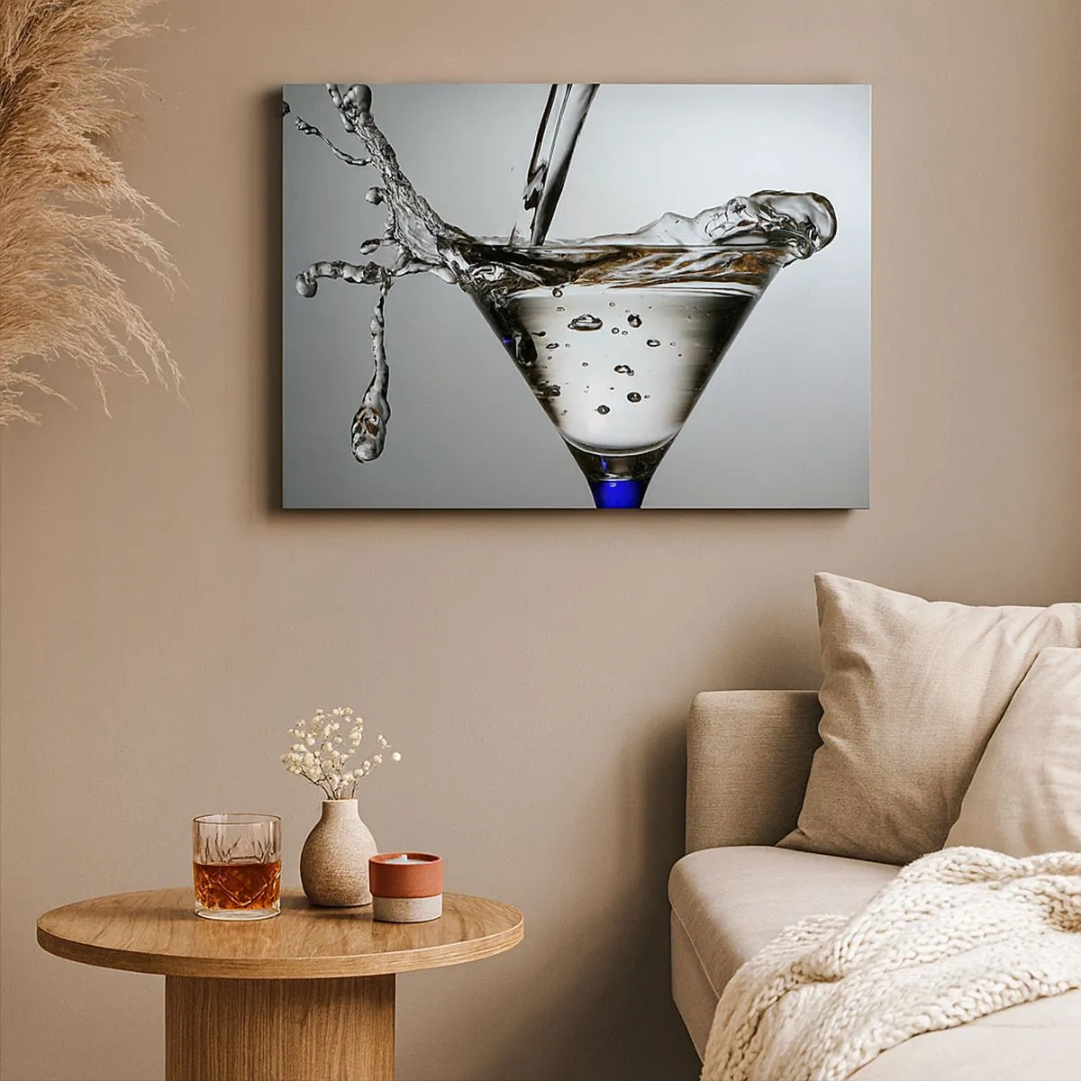 Canvas picture - Martini glass with dynamic water splash on a light background. - 70x50cm - On the Brim of a Glass - Modern wall decoration for the living room and bedroom ARTTOR