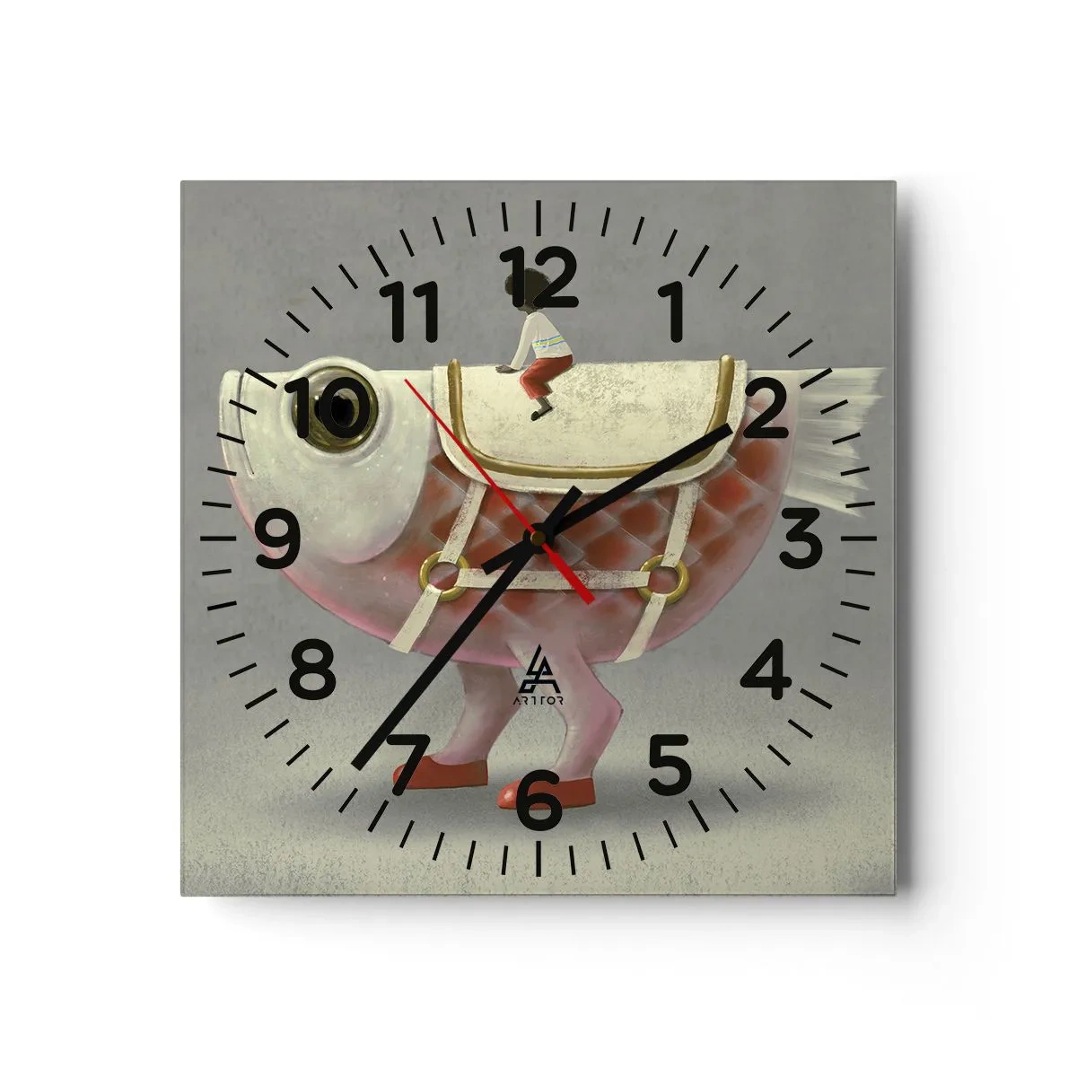 Wall clock - Clock on glass - Fish Jockey - 40x40 cm