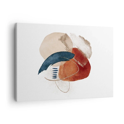 Canvas picture - An abstract composition with spots in earthy and navy blue shades. - 70x50cm - Oval Composition - Modern wall decoration for the living room and bedroom ARTTOR