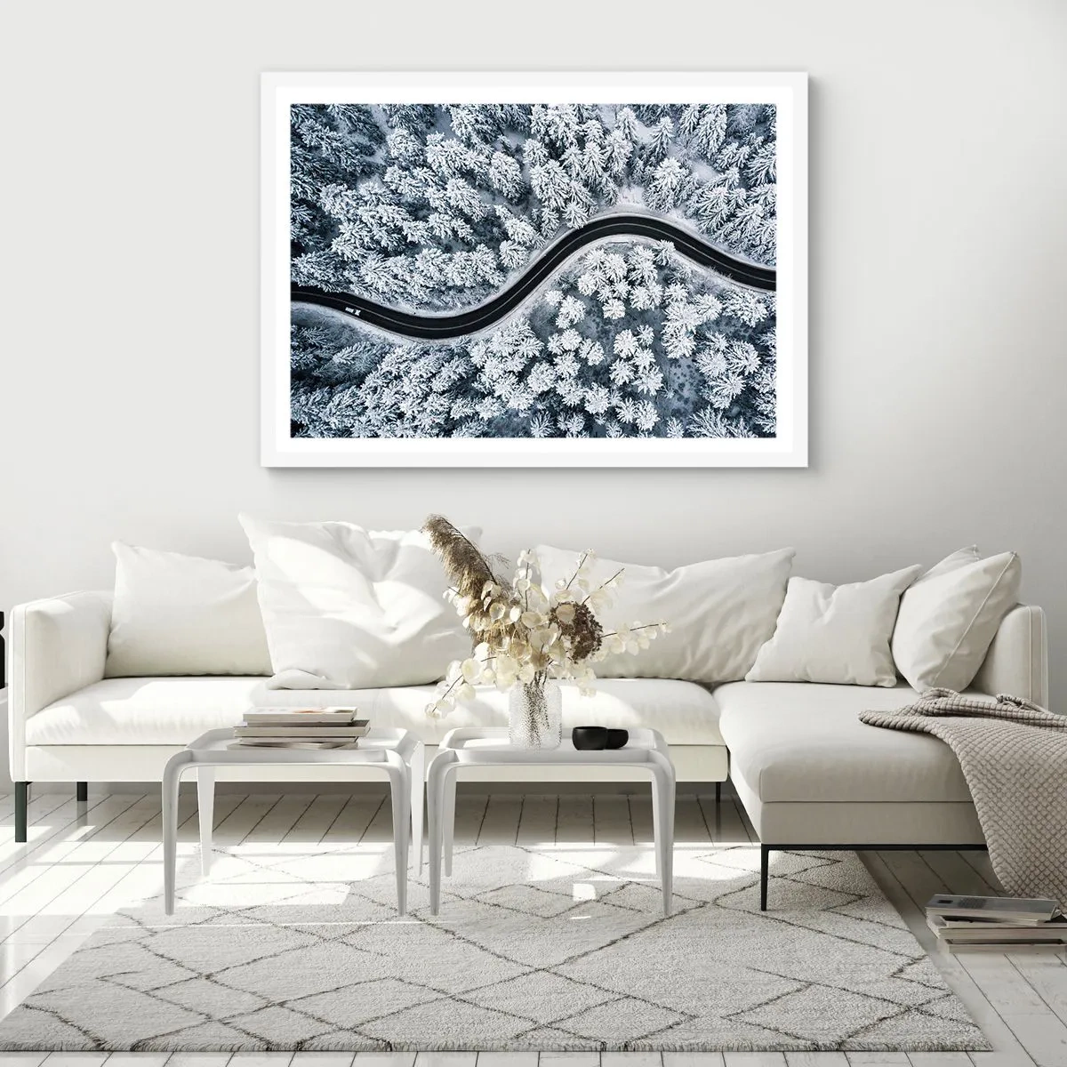 Poster in white frmae - Through Wintery Forest - 91x61 cm