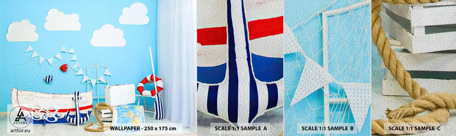 Photo Wallpaper Sample Premium Sand - Child's Longing for Adventure - For children, Nautical, Fishing boat - 100x30 cm