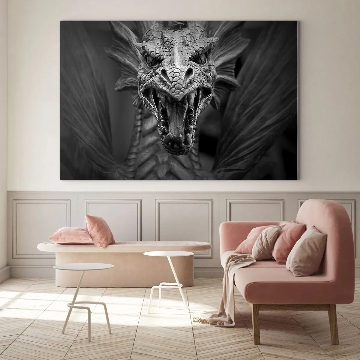 Glass picture - Fairytale Dragon in Grey - 120x80 cm