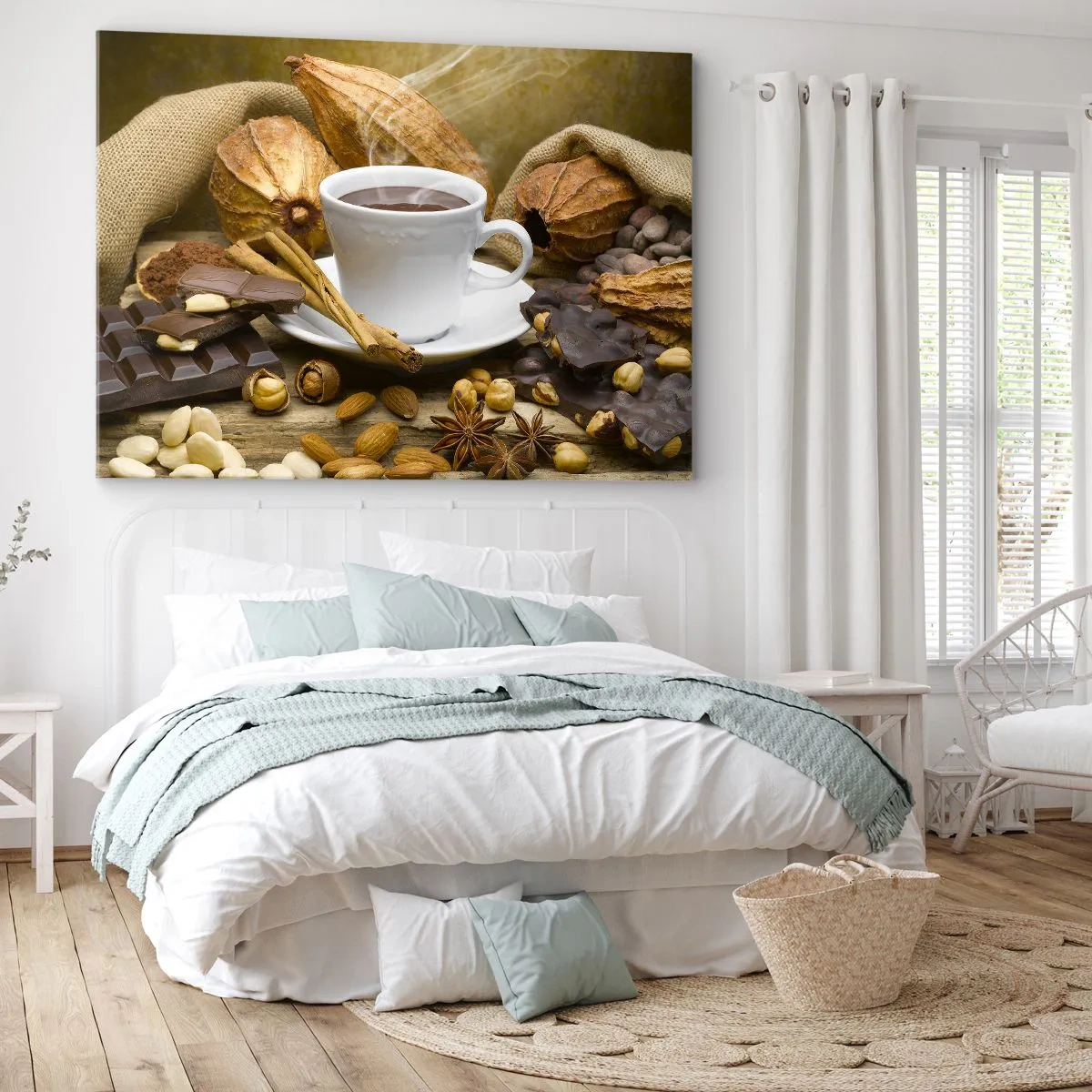 Canvas picture - A cup of hot chocolate surrounded by cocoa and cinnamon - 70x50cm - For Adventure Hunters - Modern wall decoration for the living room and bedroom ARTTOR