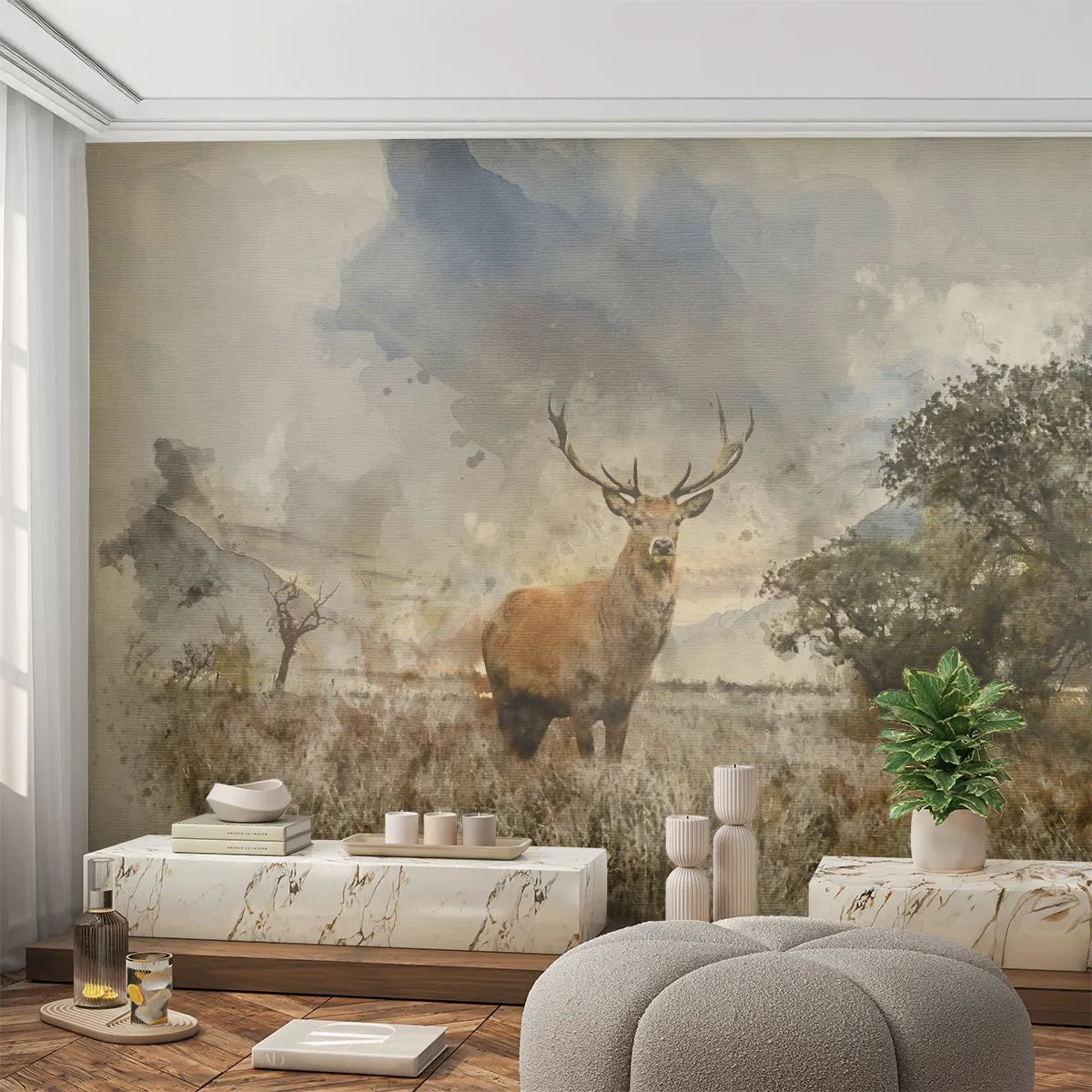 Photo Wallpaper Premium Canvas - Dignity - Strength - Majesty - Animals, Deer, Landscape - 150x105 cm