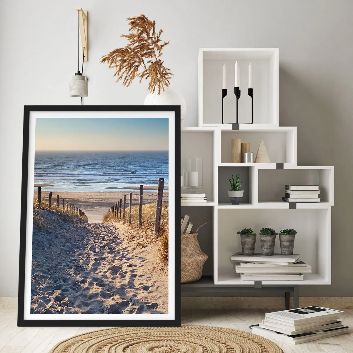 Poster in black frame - Sound of the Sea, Singing of the Birds, Wild Beach among Grass - 30x40 cm