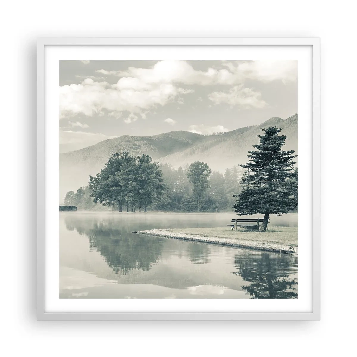 Poster in white frmae - Lake Is Still Asleep - 60x60 cm