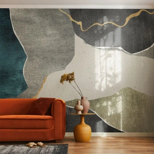 Photo Wallpaper Premium Sand - Mosaic Composition with a Gold Thread - Abstractionism, Art Deco, Piece - 450x315 cm