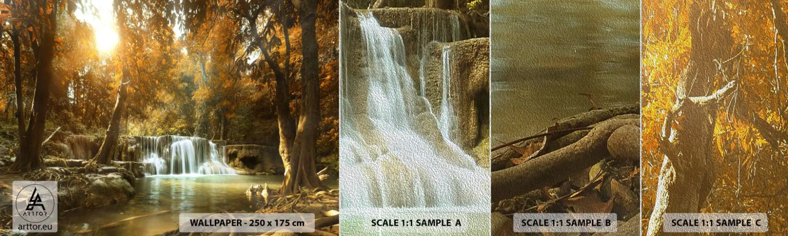 Photo Wallpaper Sample Premium Sand - Park Cascade - Landscape, Waterfall, Forest - 100x30 cm