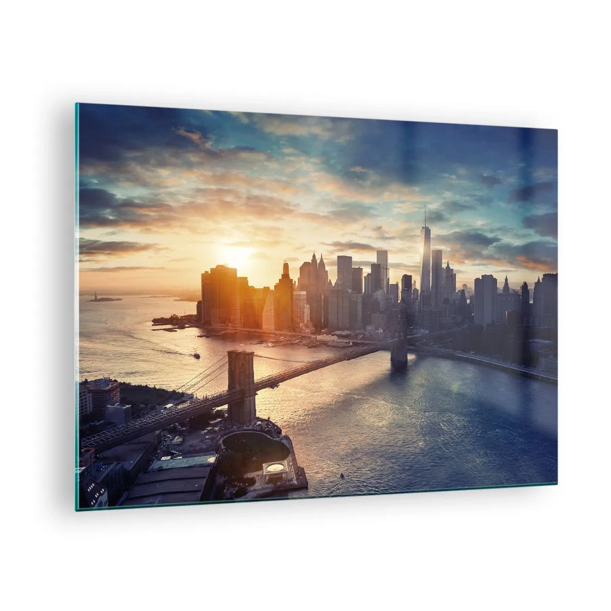 Glass picture - View of the city at sunset with the bridge in the foreground - 70x50cm - Monument to the Culture of the West - Modern wall decoration for the living room and bedroom ARTTOR