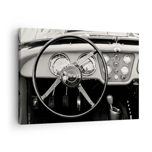 Canvas picture - Black and white classic car interior - 70x50cm - Collector's Dream - Modern wall decoration for the living room and bedroom ARTTOR