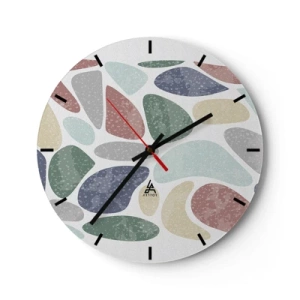 Wall clock - Clock on glass - Colorful organic forms on a light background - 30x30cm - Mosaic of Powdered Colours - Modern wall decoration for the living room, kitchen, and bedroom ARTTOR