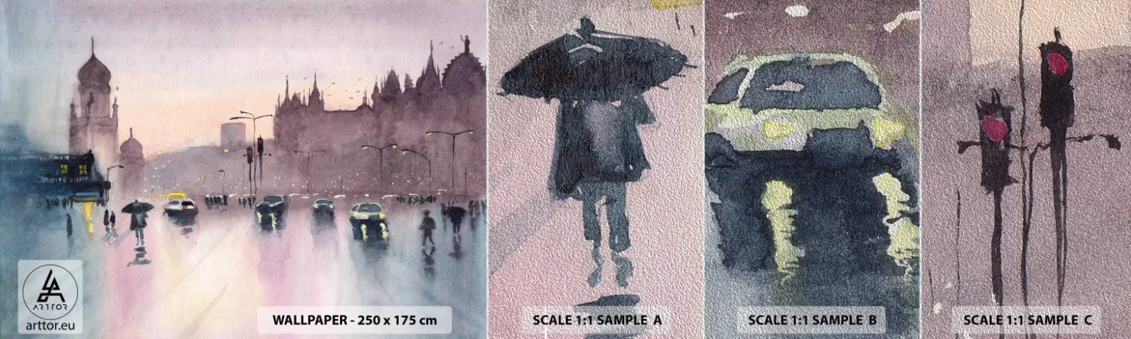 Photo Wallpaper Sample Premium Sand - In a Rainy Fog - City, Architecture, Monuments - 100x30 cm