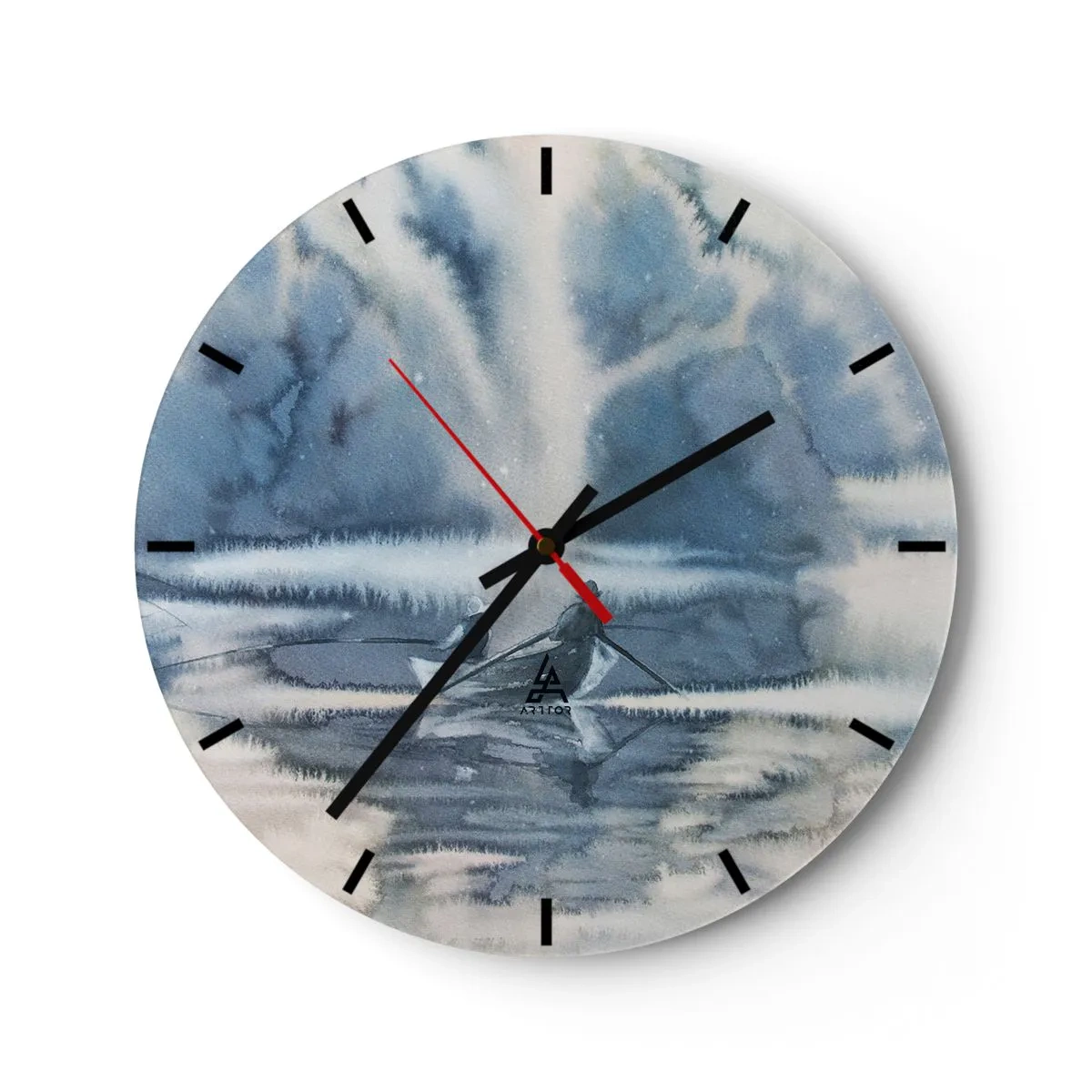 Wall clock - Clock on glass - Fishing scene on a calm lake surrounded by misty trees - 30x30cm - Fishermen in Their Paradise - Modern wall decoration for the living room, kitchen, and bedroom ARTTOR