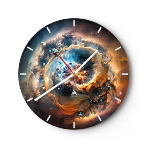 Wall clock - Clock on glass - A cosmic vortex in intense colors - 30x30cm - Beginning - Modern wall decoration for the living room, kitchen, and bedroom ARTTOR