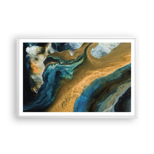 Poster in white frmae - Blue -Yellow - Mutal Influences - 91x61 cm