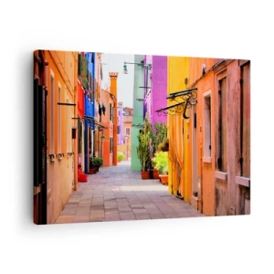Canvas picture - A colorful street with tenement houses in light shades - 70x50cm - Rainbow Alley - Modern wall decoration for the living room and bedroom ARTTOR