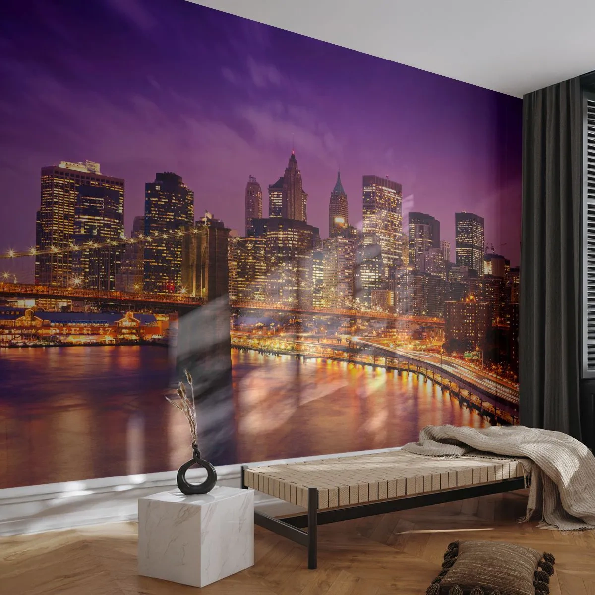 Self-Adhesive Photo Wallpaper Deluxe Sticker - Violet and Gold Manhattan - City, New York, Architecture - 450x315 cm